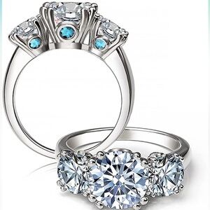 Platinum 3 cttw Certified Diamond Moissanite Aquamarine Engagement Ring